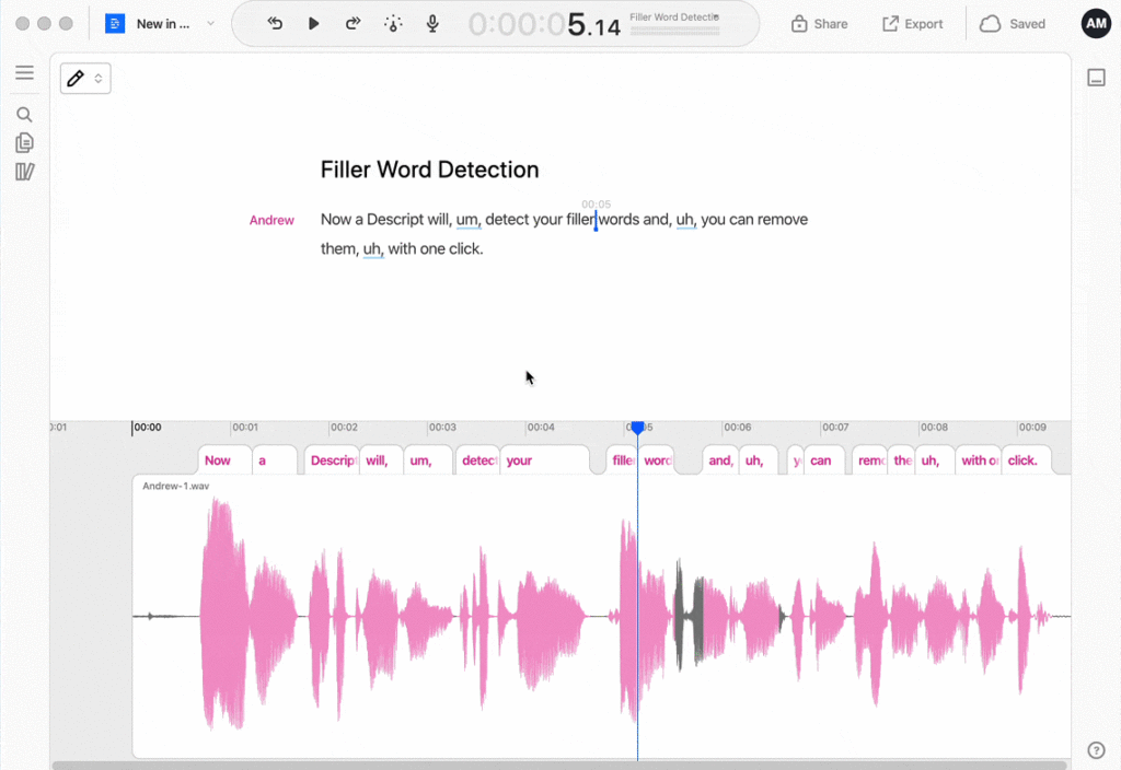 Gif explaining quickly How to use Artificial Intelligence in Business with app Descript.
