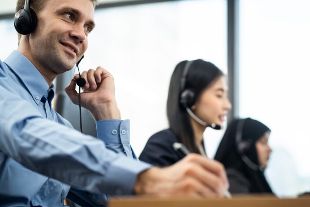 telemarketing office with telephone attendant